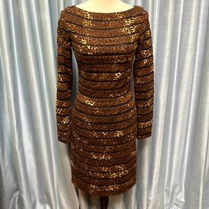 STUNNING Chetta B Leopard Print Sheath Dress Size 2, Lined, Long Sleeves.